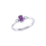 Emerald Cut Amethyst & Diamond Birthstone Ring in 14K White Gold