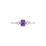 Emerald Cut Amethyst & Diamond Birthstone Ring in 14K White Gold