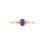 Emerald Cut Amethyst & Diamond Birthstone Ring in 14K Yellow Gold