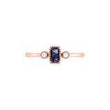 Emerald Cut Alexandrite & Diamond Birthstone Ring In 14K Rose Gold