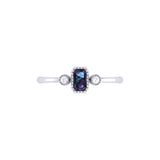 Emerald Cut Alexandrite & Diamond Birthstone Ring In 14K White Gold