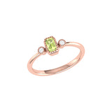 Emerald Cut Peridot & Diamond Birthstone Ring In 14K Rose Gold