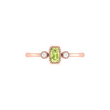 Emerald Cut Peridot & Diamond Birthstone Ring In 14K Rose Gold