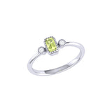 Emerald Cut Peridot & Diamond Birthstone Ring In 14K White Gold