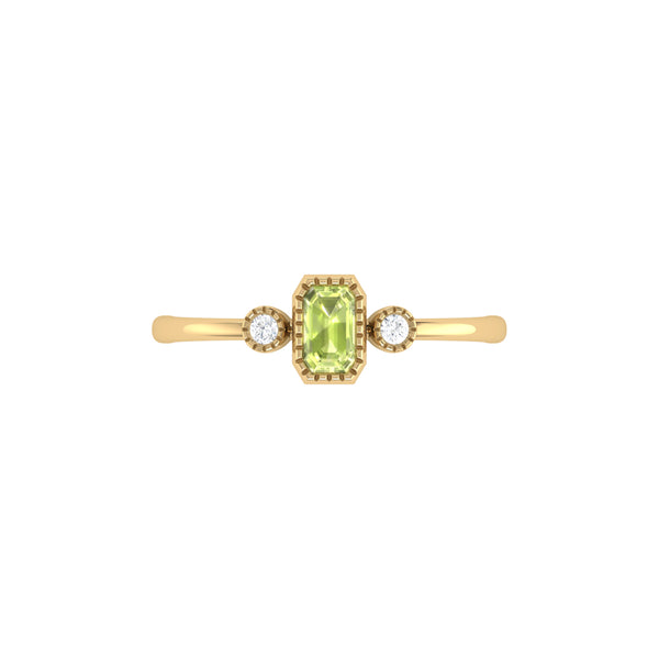 Emerald Cut Peridot & Diamond Birthstone Ring In 14K Yellow Gold