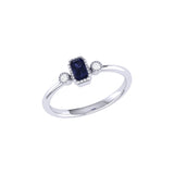 Emerald Cut Sapphire & Diamond Birthstone Ring In 14K White Gold