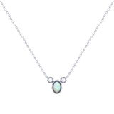 Oval Cut Opal & Diamond Birthstone Necklace In 14K White Gold