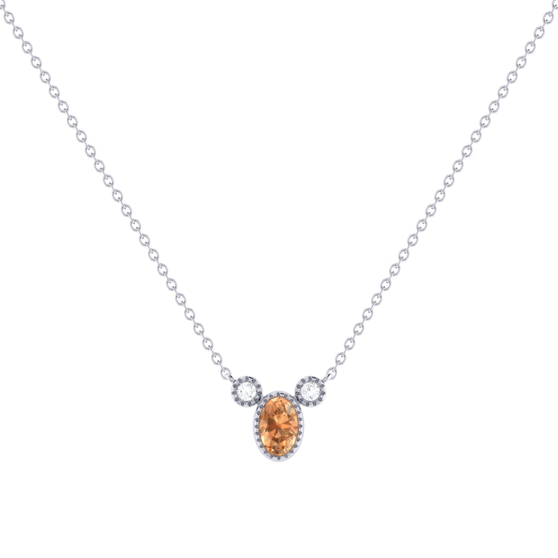Oval Cut Citrine & Diamond Birthstone Necklace In 14K White Gold
