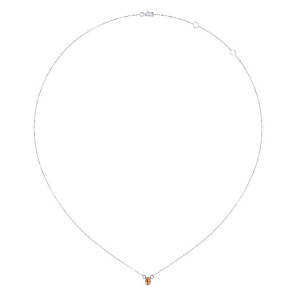 Oval Cut Citrine & Diamond Birthstone Necklace In 14K White Gold