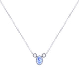 Oval Cut Tanzanite & Diamond Birthstone Necklace In 14K White Gold