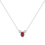Oval Cut Garnet & Diamond Birthstone Necklace In 14K White Gold