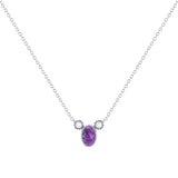 Oval Cut Amethyst & Diamond Birthstone Necklace In 14K White Gold