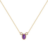 Oval Cut Amethyst & Diamond Birthstone Necklace In 14K Yellow Gold