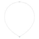 Oval Cut Aquamarine & Diamond Birthstone Necklace In 14K White Gold