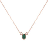 Oval Cut Emerald & Diamond Birthstone Necklace In 14K Rose Gold