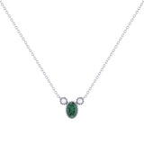 Oval Cut Emerald & Diamond Birthstone Necklace In 14K White Gold