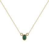 Oval Cut Emerald & Diamond Birthstone Necklace In 14K Yellow Gold