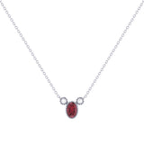 Oval Cut Ruby & Diamond Birthstone Necklace In 14K White Gold