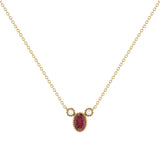 Oval Cut Ruby & Diamond Birthstone Necklace In 14K Yellow Gold