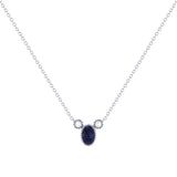 Oval Cut Sapphire & Diamond Birthstone Necklace In 14K White Gold