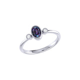 Oval Cut Alexandrite & Diamond Birthstone Ring In 14K White Gold
