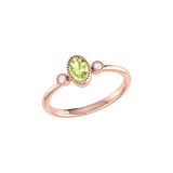 Oval Cut Peridot & Diamond Birthstone Ring In 14K Rose Gold