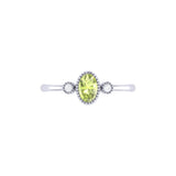 Oval Cut Peridot & Diamond Birthstone Ring In 14K White Gold