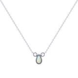 Pear Shaped Opal & Diamond Birthstone Necklace In 14K White Gold