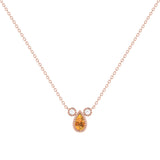 Pear Shaped Citrine & Diamond Birthstone Necklace In 14K Rose Gold