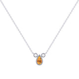 Pear Shaped Citrine & Diamond Birthstone Necklace In 14K White Gold