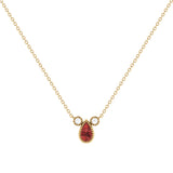 Pear Shaped Garnet & Diamond Birthstone Necklace In 14K Yellow Gold