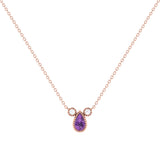 Pear Shaped Amethyst & Diamond Birthstone Necklace In 14K Rose Gold