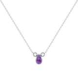 Pear Shaped Amethyst & Diamond Birthstone Necklace In 14K White Gold