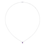 Pear Shaped Amethyst & Diamond Birthstone Necklace In 14K White Gold