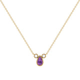 Pear Shaped Amethyst & Diamond Birthstone Necklace In 14K Yellow Gold