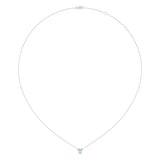 Pear Shaped Aquamarine & Diamond Birthstone Necklace In 14K White Gold