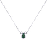 Pear Shaped Emerald & Diamond Birthstone Necklace In 14K White Gold