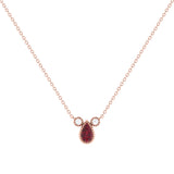 Pear Shaped Ruby & Diamond Birthstone Necklace In 14K Rose Gold