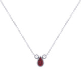 Pear Shaped Ruby & Diamond Birthstone Necklace In 14K White Gold