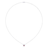 Pear Shaped Ruby & Diamond Birthstone Necklace In 14K White Gold