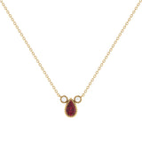 Pear Shaped Ruby & Diamond Birthstone Necklace In 14K Yellow Gold