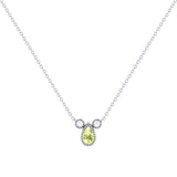 Pear Shaped Peridot & Diamond Birthstone Necklace In 14K White Gold