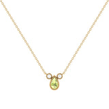 Pear Shaped Peridot & Diamond Birthstone Necklace In 14K Yellow Gold