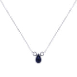 Pear Shaped Sapphire & Diamond Birthstone Necklace In 14K White Gold