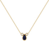 Pear Shaped Sapphire & Diamond Birthstone Necklace In 14K Yellow Gold