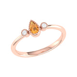 Pear Shaped Citrine & Diamond Birthstone Ring In 14K Rose Gold