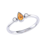 Pear Shaped Citrine & Diamond Birthstone Ring In 14K White Gold