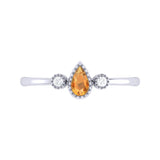 Pear Shaped Citrine & Diamond Birthstone Ring In 14K White Gold