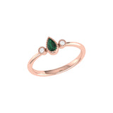 Pear Shaped Emerald & Diamond Birthstone Ring In 14K Rose Gold