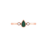 Pear Shaped Emerald & Diamond Birthstone Ring In 14K Rose Gold